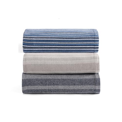 Image of Tommy Hilfiger - King Cotton Blanket, Fade Resistant Yarn-Dyed Cotton Bedding, Medium Weight Soft Blanket, Ideal for Layering, Oeko-TEX Certified (Harbor Stripe Navy)