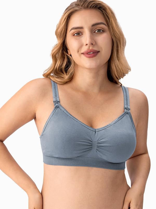 Image of Angelhood Womens Seamless Sleep Nursing Bra,Breastfeeding Maternity Bra with Remove Bra Pads Extenders Pack of 3