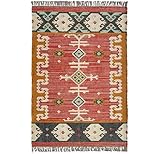 Weaving Village Jute Traditional Kilim Rug Boho Flatweave Area Rug for Living Room, Living Room Entryway, Tribal Series, 4'x6'