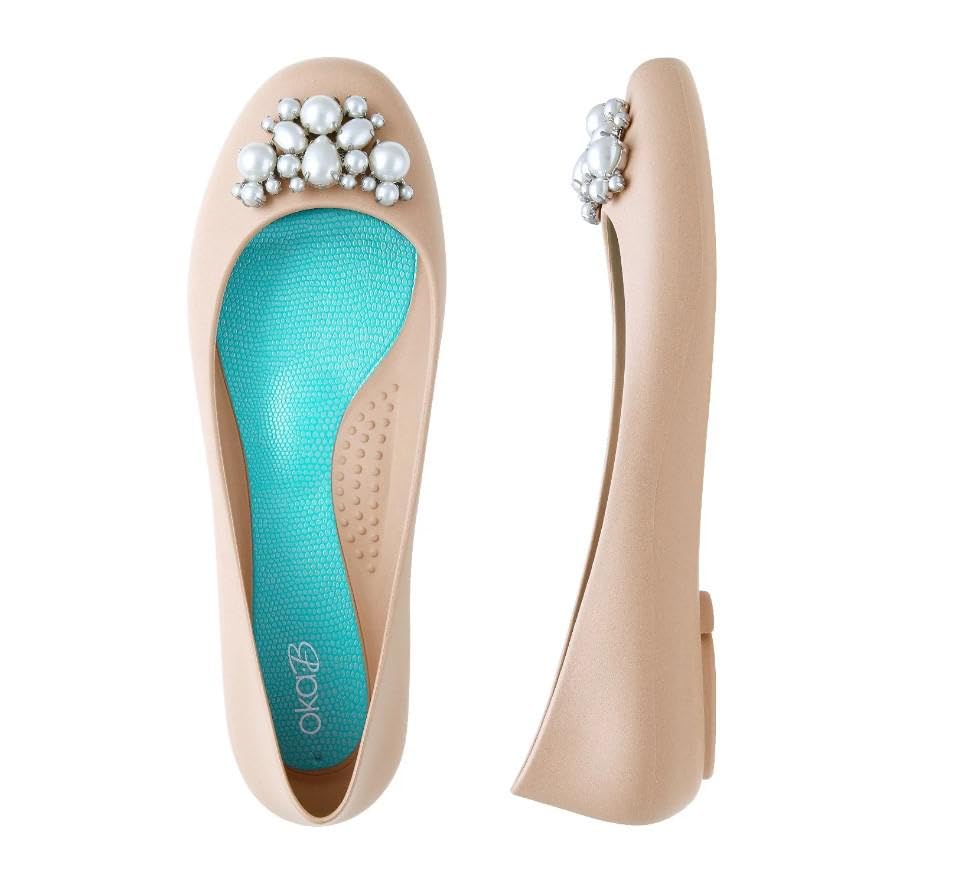 Oka-B Women's Taylor Pearl Flats,Chai with Faux Pearl Cluster Charm, Size 8 M