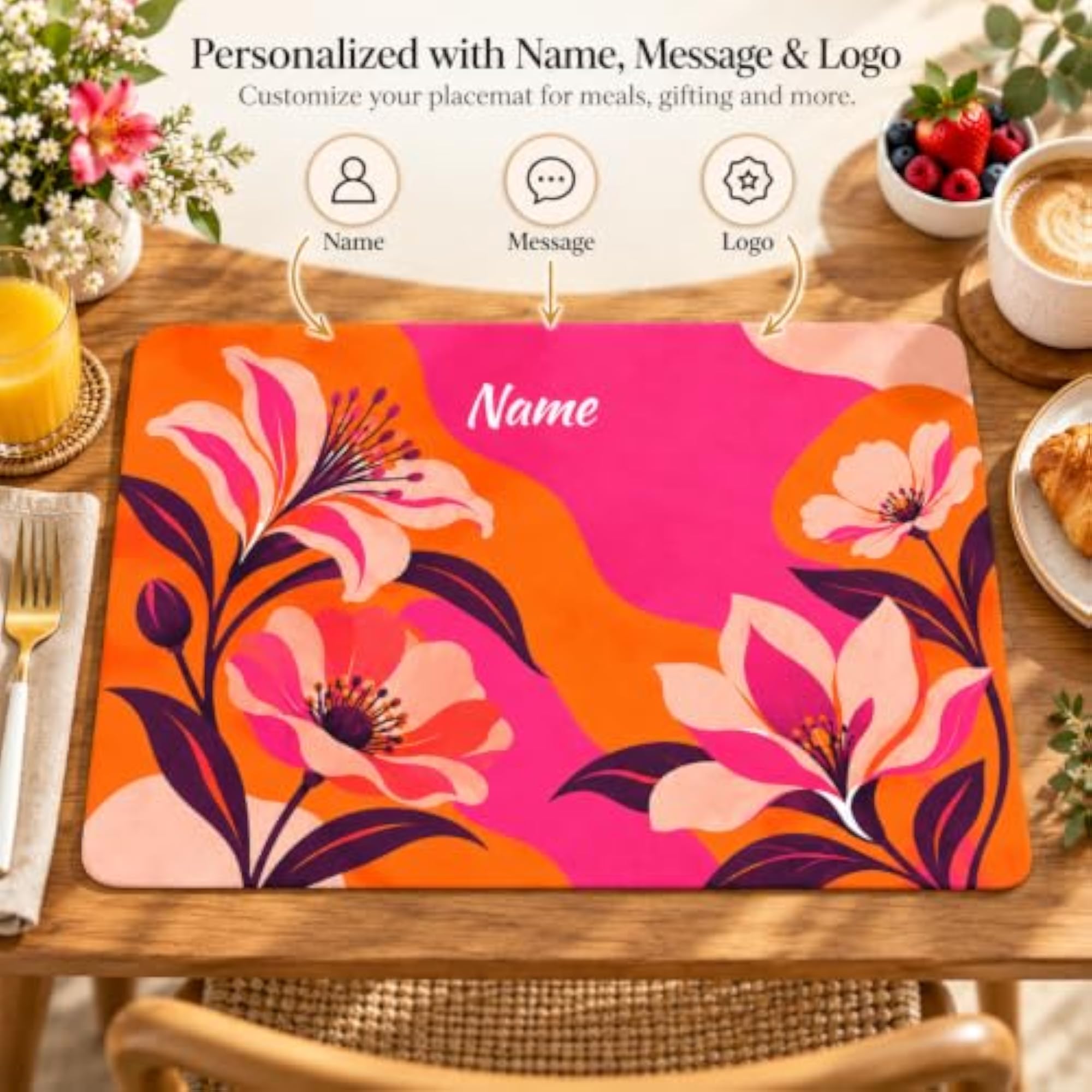 Personalized Place mat/Table Mat with Custom Text/Name (Pack of 5)