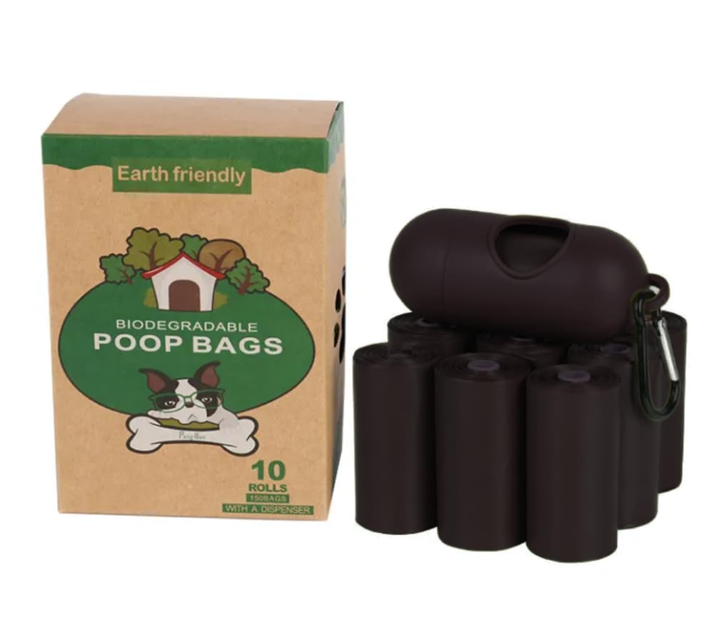 Pet Waste Garbage Pet Dog Poop Bags 10 Rolls with Portable Dispenser and Carabiner Easy Carry Design (Black)
