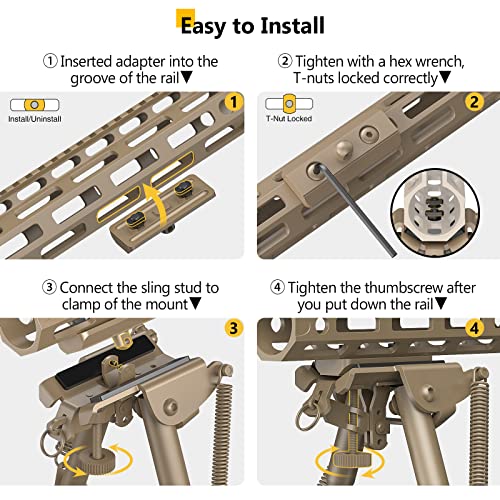 Cvlife 6-9 Inch Bipod For Rifle Compatible With Mlok Sling Stud Bipod With Adapter For Hunting Rifle Bipod For M-Rails #TOP4