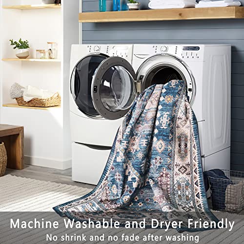 vivorug Blue Runner Rug 2'x7' Vintage Washable Non-Slip Runners for Hallways Kitchen Entryway Laundry Room Carpet Hallway Runner
