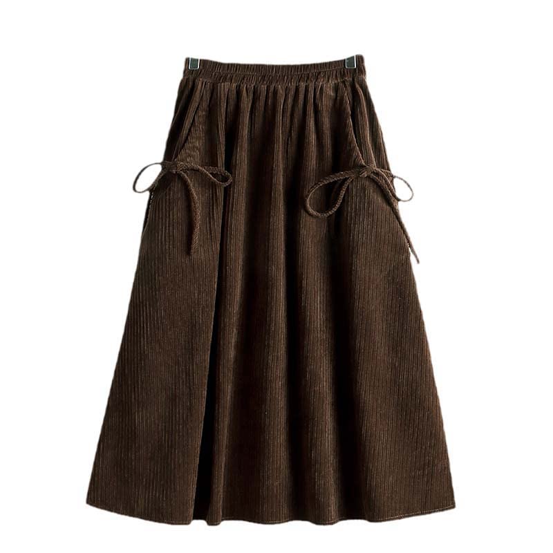 Jupe velours côtelé femme kaki taille haute mi-longue printemps automne