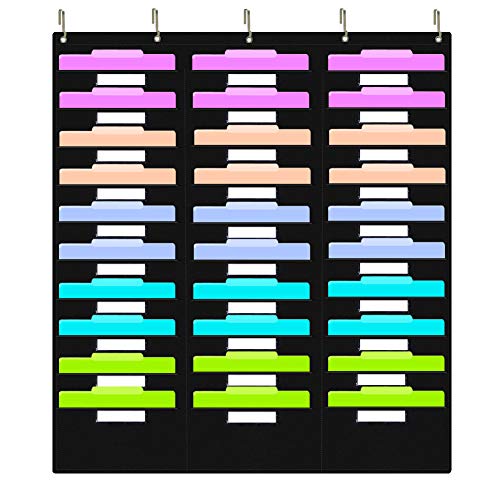 Eamay Hanging File Folder Organizer - 30 Pockets, 5 Over The Door Hanger - Office Document Letter Organizer