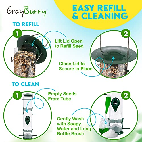 Tube Bird Feeders For Outdoors Hanging - 2 Pack, Bird Feeder Gifts For Mom, Gifts For Dad, Gifts For Grandma, Grandpa Gift, Weatherproof & Water Resistant, 6 Port #TOP6