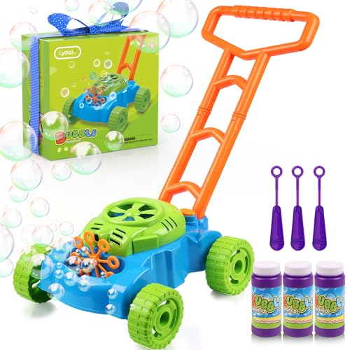 Lydaz Bubble Lawn Mower for Toddlers 1-3, Kids Bubble Machine for 1-Year-Old Boys Toy Gifts, Gardening Easter Basket Stuffers Birthday Toys, Push Summer Outdoor Toys for Preschool Baby Boys Age 1 2 3