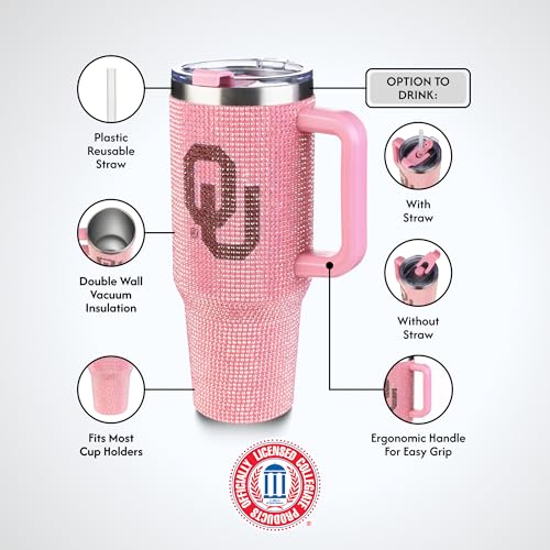 Image of The Memory Company Officially Licensed 40oz Pink Bling Game Day Tumbler, University of Oklahoma