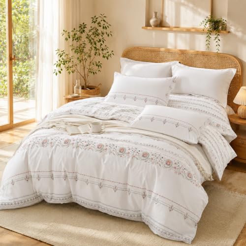 Lanqinglv Boho Bettwäsche 200x220 Baumwolle Blumen Weiß Bohemian – Ansicht 2