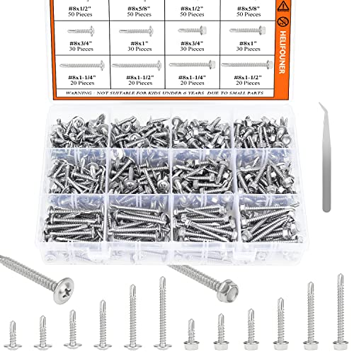 Kit de Tornillos Autoperforantes Hex Washer y Phillips 400 Piezas miniatura 1