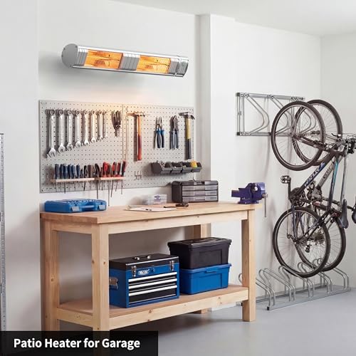 Heizstrahler Terrasse, Infrarotstrahler 3000W, Elektrisch Wärmestrahler mit 3 Heizstufen, Wandmontage, IP65 Wasserdicht, Infrarot Terrassenheizer für Garten Terrasse & Balkon, Silber-8