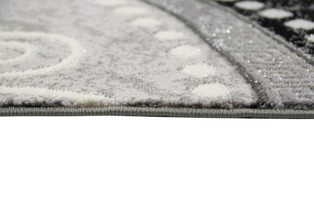 Moderner Teppich Orientteppich Ornamente mit Glitzergarn in Grau Schwatz Creme Größe 120x160 cm