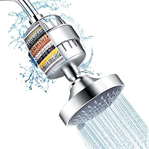 FEELSO Shower Head and 15 Stage Shower Filter Combo, High Pressure 5 Spray Settings Filtered Showerhead with Water Softener Filter Cartridge for Hard Water Remove Chlorine and Harmful Substances Cover