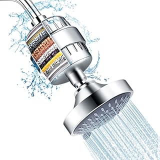 Shower Head and 15 Stage Shower Filter Combo, FEELSO High Pressure 5 Spray Settings Filtered Showerhead with Water Softener Filter Cartridge for Hard Water Remove Chlorine and Harmful Substances