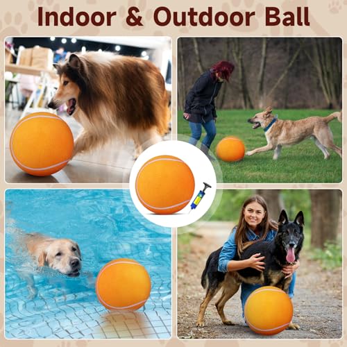 QDAN Large Tennis Ball for Dogs: Pet Toys 9.5" Giant Outdoor Dog Balls - Interactive Herding Ball for Medium Big Dogs Birthday Toys Indoor Playing Training- Orange by QDAN - Used condition - Image 4