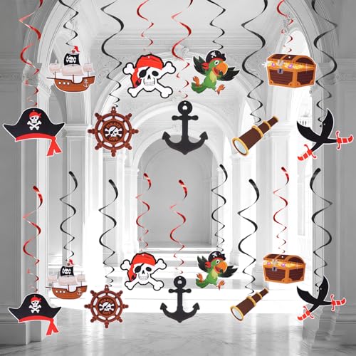 Lot de 36 guirlandes de pirates - Décoration à suspendre - Spirale - Serpentins suspendus - Trésor de pirate - Décoration d'anniversaire d'enfant
