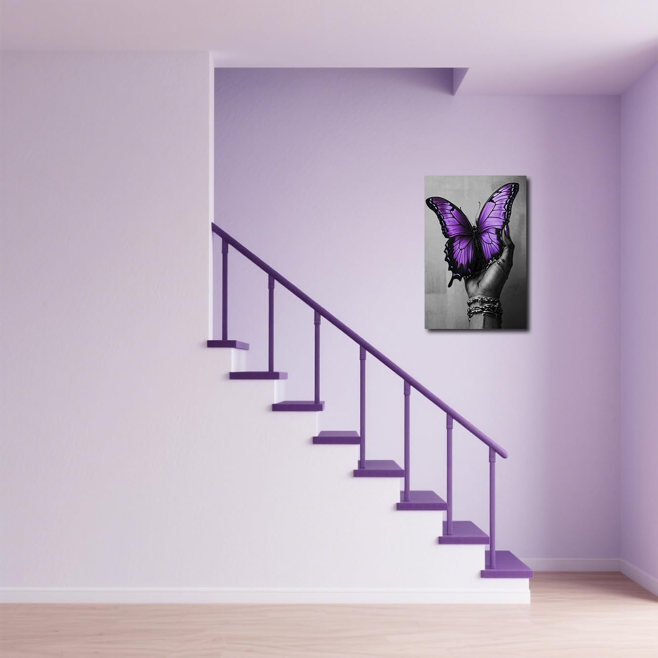 SWQYLB African American Canvas Wall Art Black Woman Hand and Butterfly Picture Black Girl Painting Abstract Women Poster Prints Afro Art Wall Decor for Bedroom (Purple, 18L x 12W)