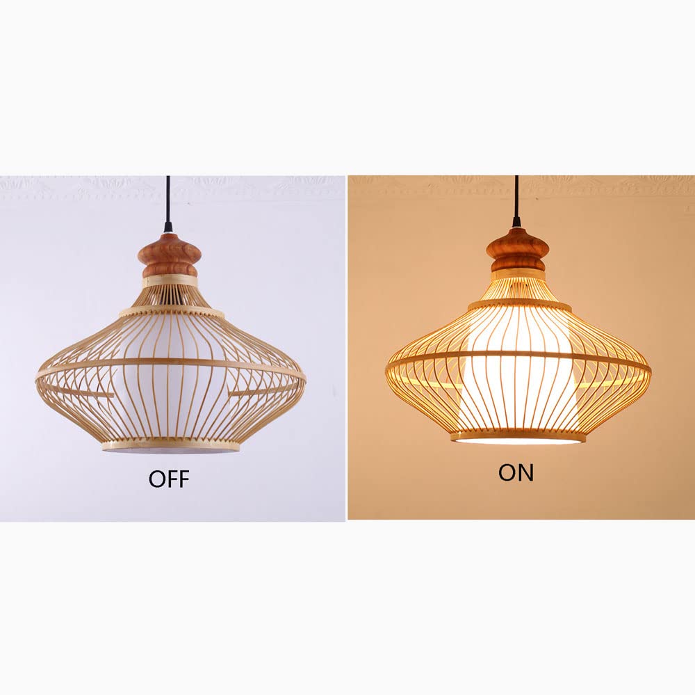 Lampa wisząca z rattanu 40 cm, żyrandol z naturalnego bambusowego klosza, ręcznie pleciony kosz wiszący, naturalny kolor, idealny do sypialni, salonu lub herbaciarni.