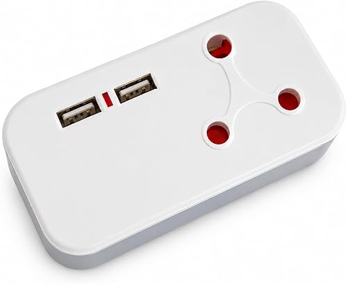 Socket Outlet Adapter with Dual USB Ports, 16A 250V, 3500W, South African 3-Pin Multi Plug Adapter, White