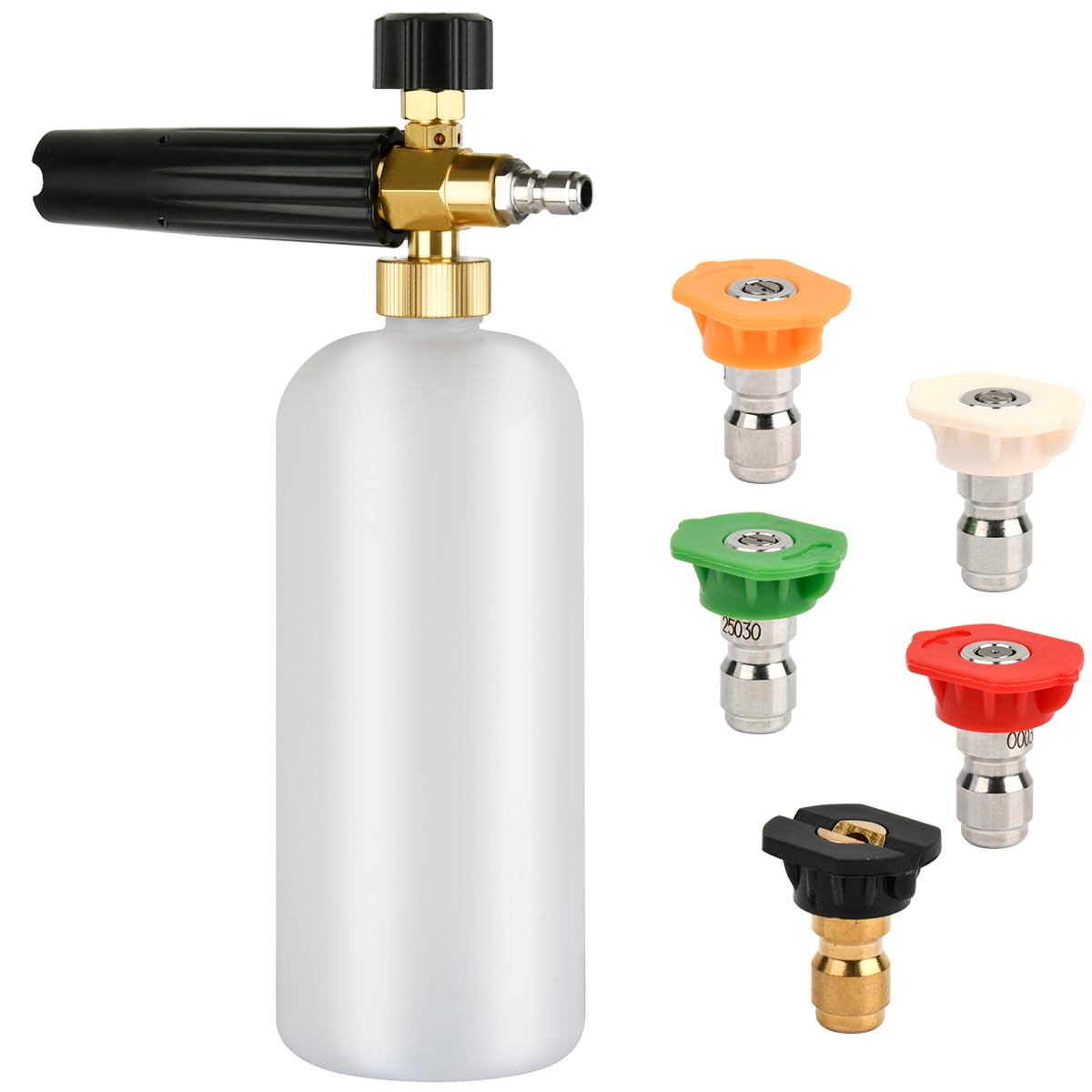 CENBEN 1L Snow Foam Lance Bottle with 5 Pressure Washer Spray Nozzle,1/4" Quick Release Pressure Washer Foam Cannon for Car Washing, Yard Cleaning, 1L Jet Bottle Car Wash Adjustable Sprayer