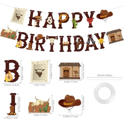 Image of Western Cowboy Birthday Banner Western Cowboy Theme Happy Birthday Decoration Boots Banner Boy Rodeo Party Ideal Decorations for Boys Kids First Party Supplies