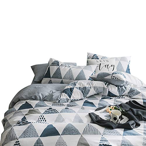 BoxHome Triangle Bedding Duvet Cover Geometric Cotton King Bedding Collections Reversible Breathable Soft 3 Pieces Bedding Sets with 2 Pillowcases Zipper Closure