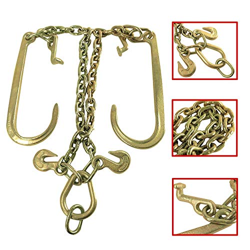 Tyfyb G70 Steel Towing Chain Bridle 3/8" X 2' V-Type Tow Chain With 15 Inch J-Hooks Link 2 Inch Legs?Gold Tractor Car Wrecker Truck Tie?7800 Lbs Safe Working Load #TOP1