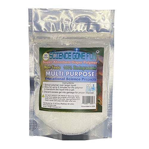 Science Gone Fun - Polímero de pañales superabsorbente de poliacrilato de sodio (50 gramos)