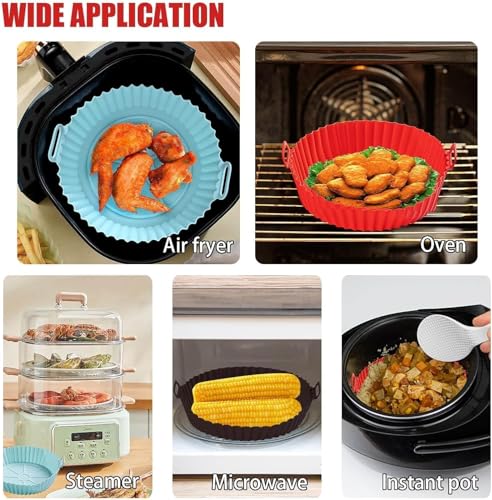 Image of Air Fryer Package - 6 Pack Air Fryer Liners & Accessories - 8.5 inch (5-9 Qt) Food Grade BPA-Free Reusable Silicone Baskets /Pots /Liners 9 Inch Tongs (P2...)