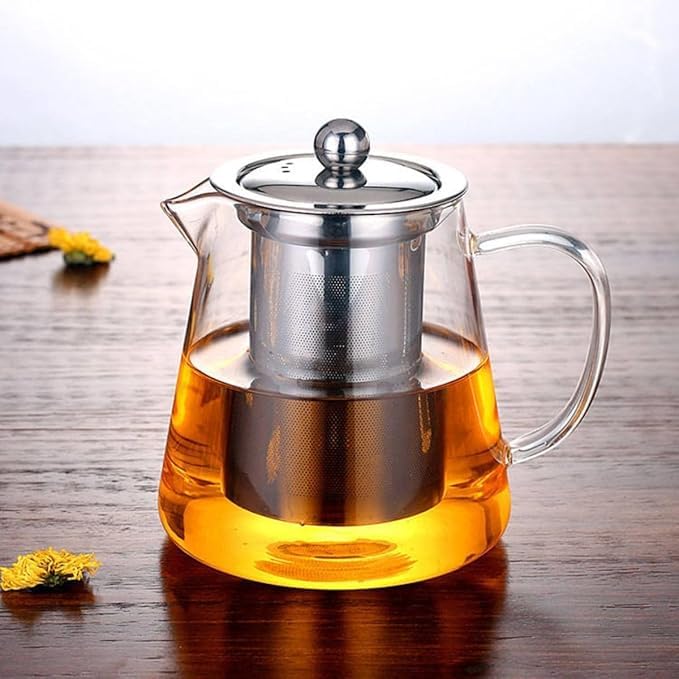 BuntyChiku Premium 550ML Glass Teapot with Removable Infuser | Stovetop & Microwave Safe Borosilicate Clear Large Glass Kettle | Easy to Pour Spout, Blooming and Loose Leaf Tea Maker Set (550)