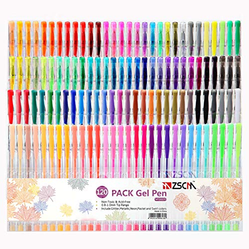120 Colors Gel Pens Art Supplies for Adult Coloring Books, ZSCM Artist Glitter Neon Colored Gel Pens Set Art Markers Ink Pens for Kids Drawing Coloring Crafts Doodling Bullet Journaling Scrapbooks