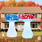 Rossesay 2 Pcs 32 Inch LED Light up Mushroom Inflatables Blow up Decorations for Fall Christmas Holiday Outdoor Backyard Garden Lawn Decoration (Red and Blue)