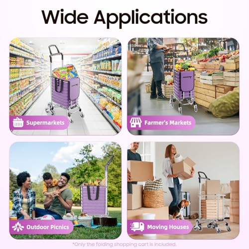 Großer faltbarer Einkaufstrolley mit 8 Rädern, mit wasserdichter Oxford-Tasche, robuster Aluminiumrahmen, leicht und einfach zu manövrieren, für Einkäufe und den Außenbereich – Bild 7