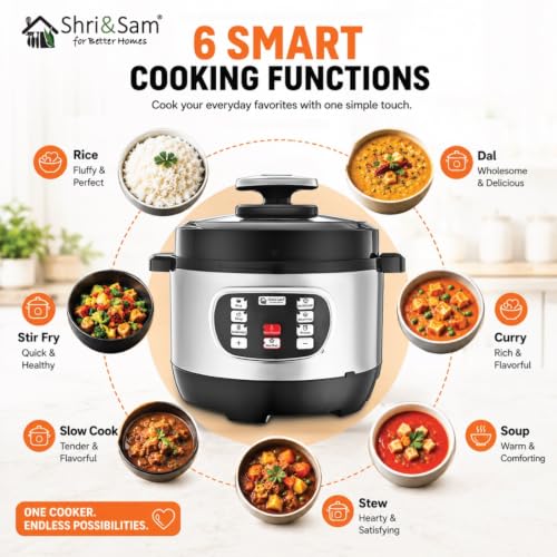 Image of Shri & Sam Stainless Steel Electric Pressure Cooker | Automatic Pressure Cooking | Multi-Cooking Electric Cooker 6 in 1 | Durable & Easy to Clean (3, litres)