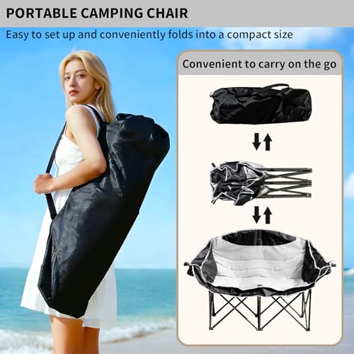 Double Camping Chairs, Heavy Duty Outdoor Camping Chair 2 Person Folding Loveseat Chair with Cup Holders for Outdoor Camping Sports Fishing for Adults - Image 7