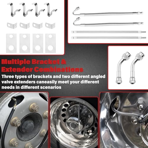 Image of Dually Valve Stem Extenders Kit, Stainless Steel Braided Tire Valve Extension fits 16 inch to 19-1 /2 inch Dual Wheel Valve Stem Extension for Most Cars Motorhome RVs Trailers Trucks, Easy Connecting