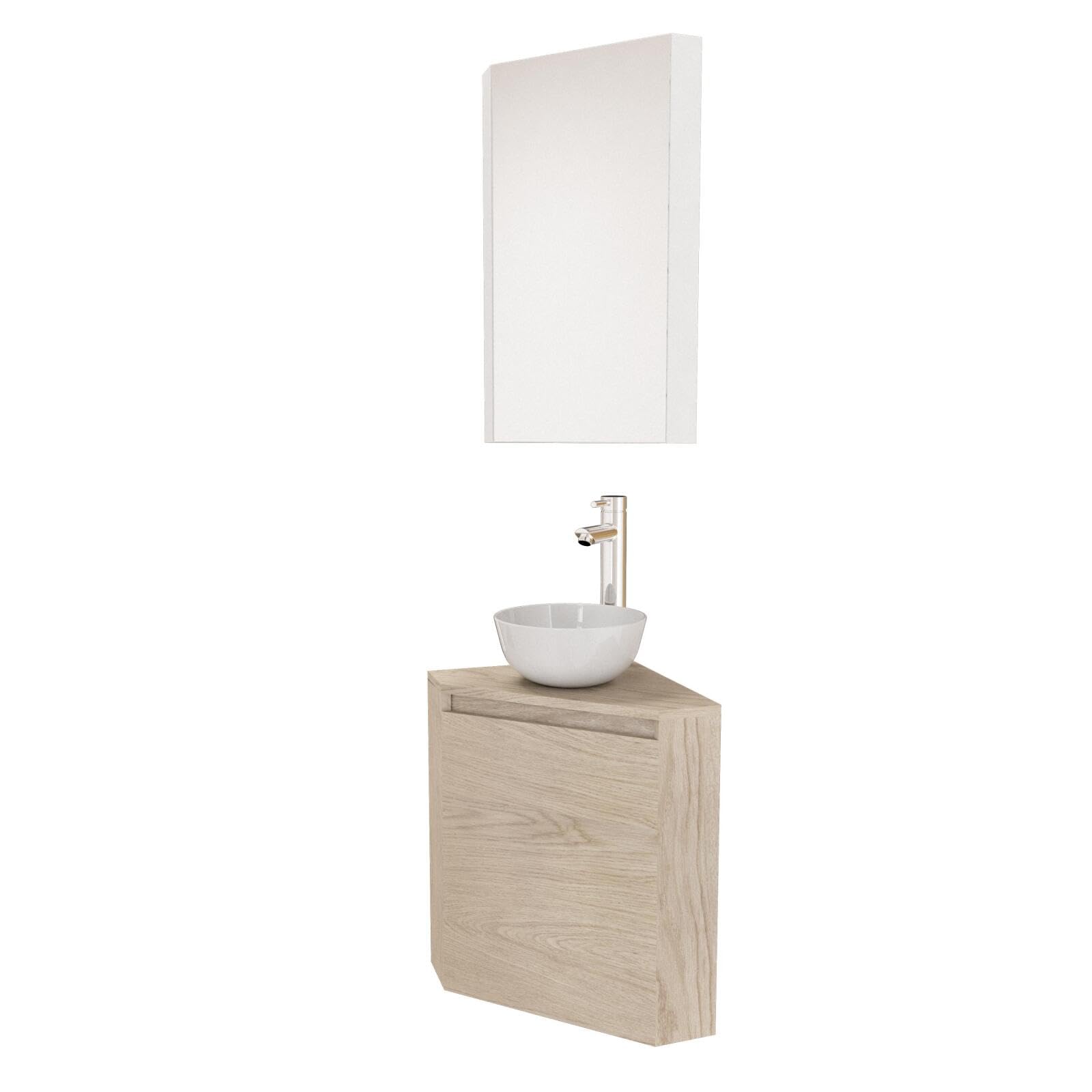 MOB-IN Meuble Lave-Mains d'angle Sorrento + Vasque + Armoire de Toilette