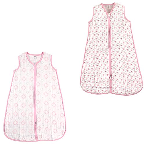 Image of Hudson Baby Unisex Muslin Cotton Sleeveless Wearable Sleeping Bag, Sack, Blanket, Damask /Pink Sheep Muslin 2-Pack, 6-12 Months