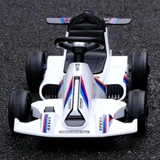 لعبة سيارة سباق كهربائية للأطفال، سيارة سباق رباعية العجلات، عربة أطفال تعمل بالبطارية لركوب الأطفال (أبيض)