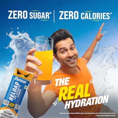 Image of Fast&Up Reload Electrolytes Powder Sachets | Zero Added Sugar Hydration Drink with 5 Essential Electrolytes Vitamin C & B12 | Summer Heat, Workout Recovery, Travel & Wellness | Mango Samba, Pack of 5 Sachets