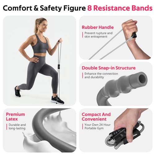 Image of Figure 8 Resistance Bands with Handles, 3 Levels Latex Exercise Stretch Bands