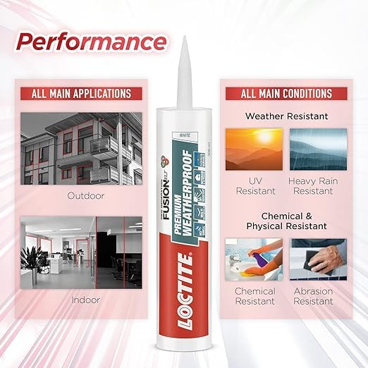 Image of Loctite Weatherproof sealant(White), neutral, indoor & outdoor, ACP, glass, glazing, tiles, ultra fast drying, heat resistant, no stringing, waterproof silicone adhesive, tile grout, 280 ml