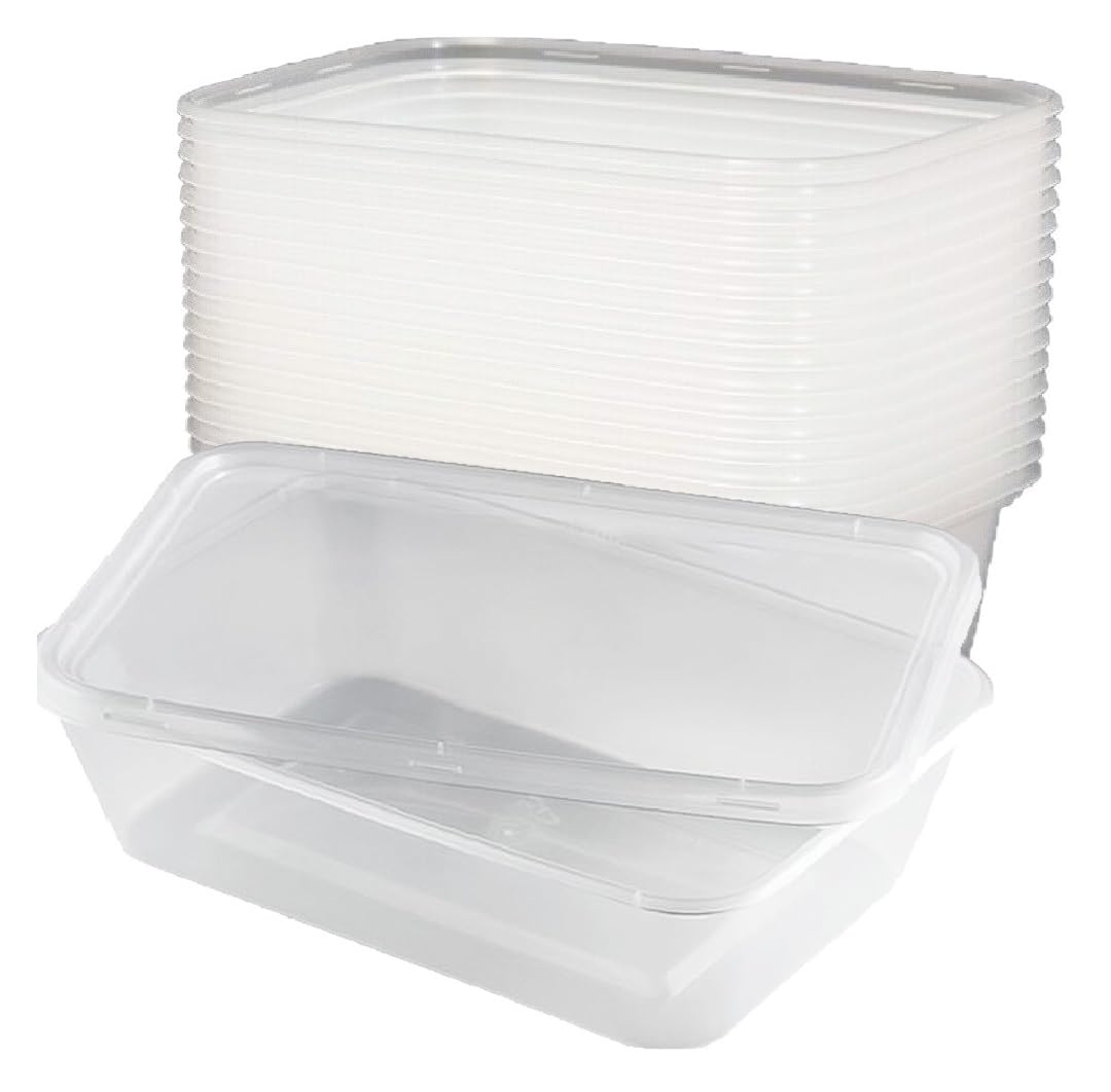 Tezraftaar® 100 x Plastic Food Storage Container with Lid 750ml Clear Reusable Microwave Freezer Safe Takeaway Meal Prep Container