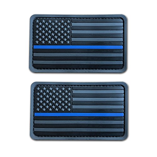 2 Pack 2x3.5 3D PVC Rubber Thin Blue Line US USA American Flag Patch Police Patch Hook-Fastener Backing (Gray)