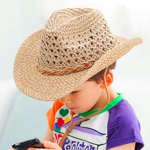 Western Cowboy Straw Hat for Boys Girls Shapeable Kids Fedora Panama Straw Hat Toddlers Floppy Sun Protection Beach Sun Cap3