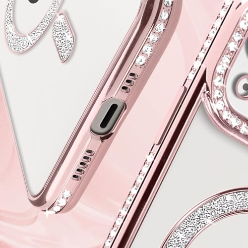 Image of Elzzi Compatible with (iPhone 15 Plus Case) Clear Luxury Diamond Glitter Case |Camera Lens Protector with Glitter Ring | Premium Shockproof Glossy Shiny Back Cover Case for Girls Women -Pink