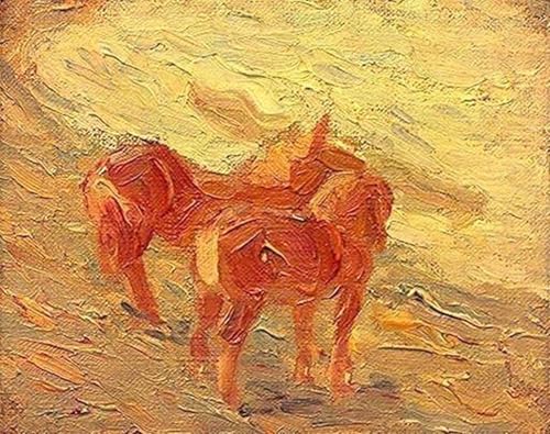 Tableau impressions d'art mural chevaux par Marc affiche vintage décoration chambre 60x90cm