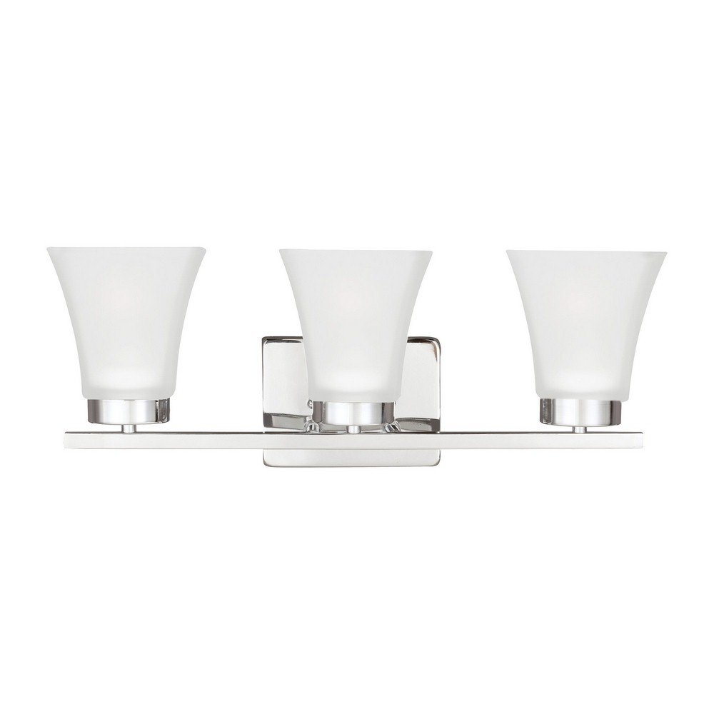 Sea Gull Lighting 4411603-05 Bayfield Three-Light Bath or Wall Light Fixture with Satin Etched Glass Shades, Chrome Finish