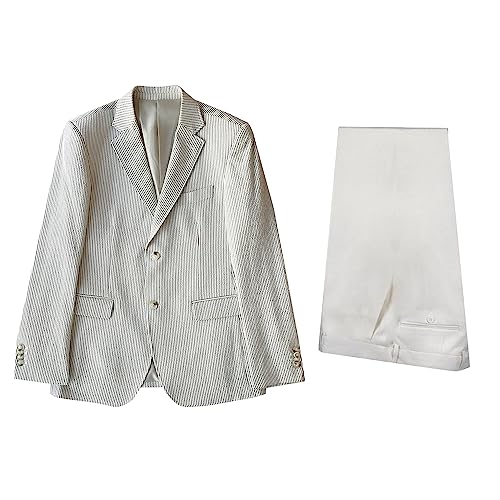 Costume en lin homme anti-chaleur veste d'uniforme légère à rayures et pantalon fluide